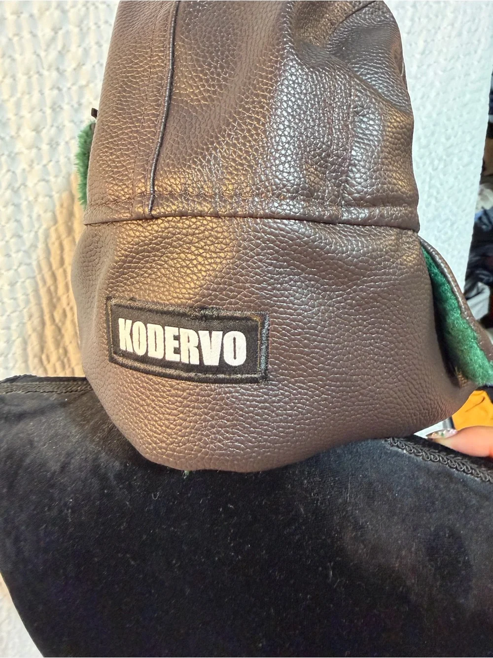 Plush Faux Fur Trapper Hat in Emerald Green with Brown Exterior